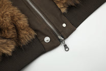 BLACK ENERGY FUR TEXTURE HOODED JACKET; Brown; garment construction detail