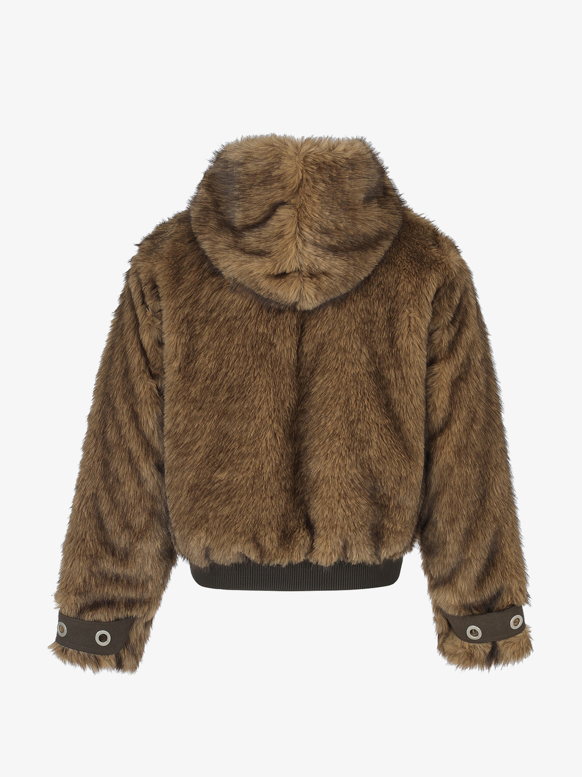 BLACK ENERGY FUR TEXTURE HOODED JACKET; Brown; back view