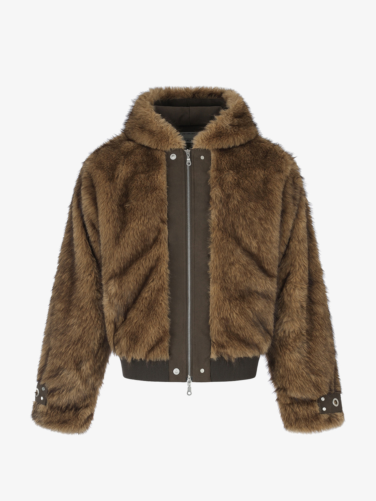 BLACK ENERGY FUR TEXTURE HOODED JACKET; Brown; front view