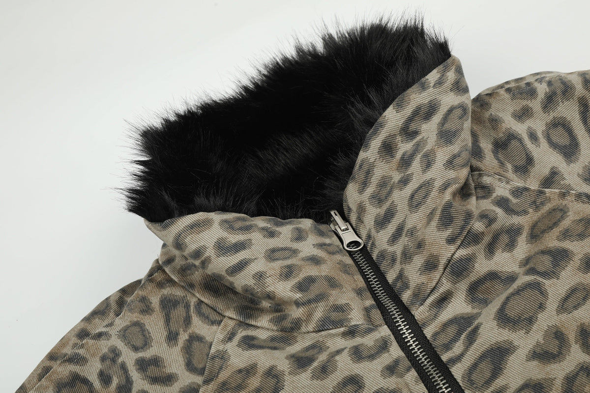 BLACK ENERGY FUR TEXTURE ZIP JACKET; Leopard; garment construction detail