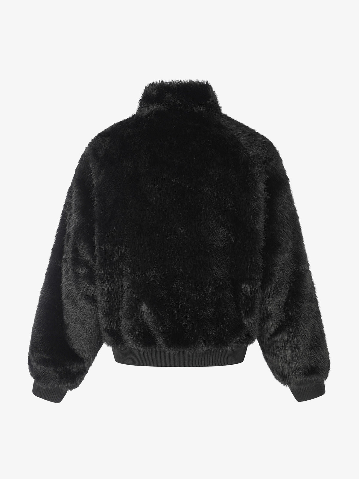 BLACK ENERGY FUR TEXTURE ZIP JACKET; Black; back view