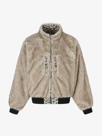 BLACK ENERGY FUR TEXTURE ZIP JACKET; Beige; front view
