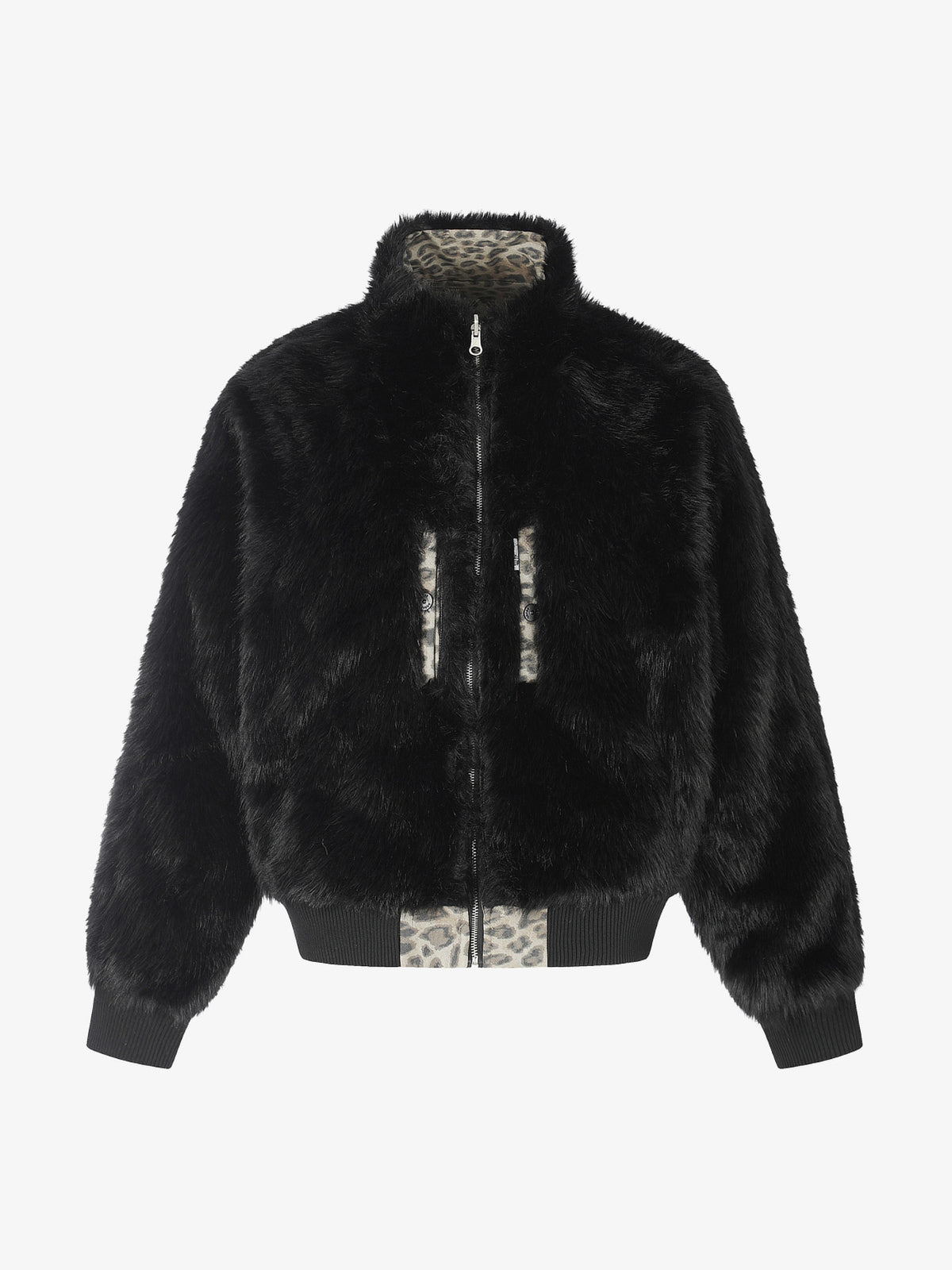 BLACK ENERGY FUR TEXTURE ZIP JACKET; Black; front view