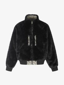 BLACK ENERGY FUR TEXTURE ZIP JACKET; Black; front view