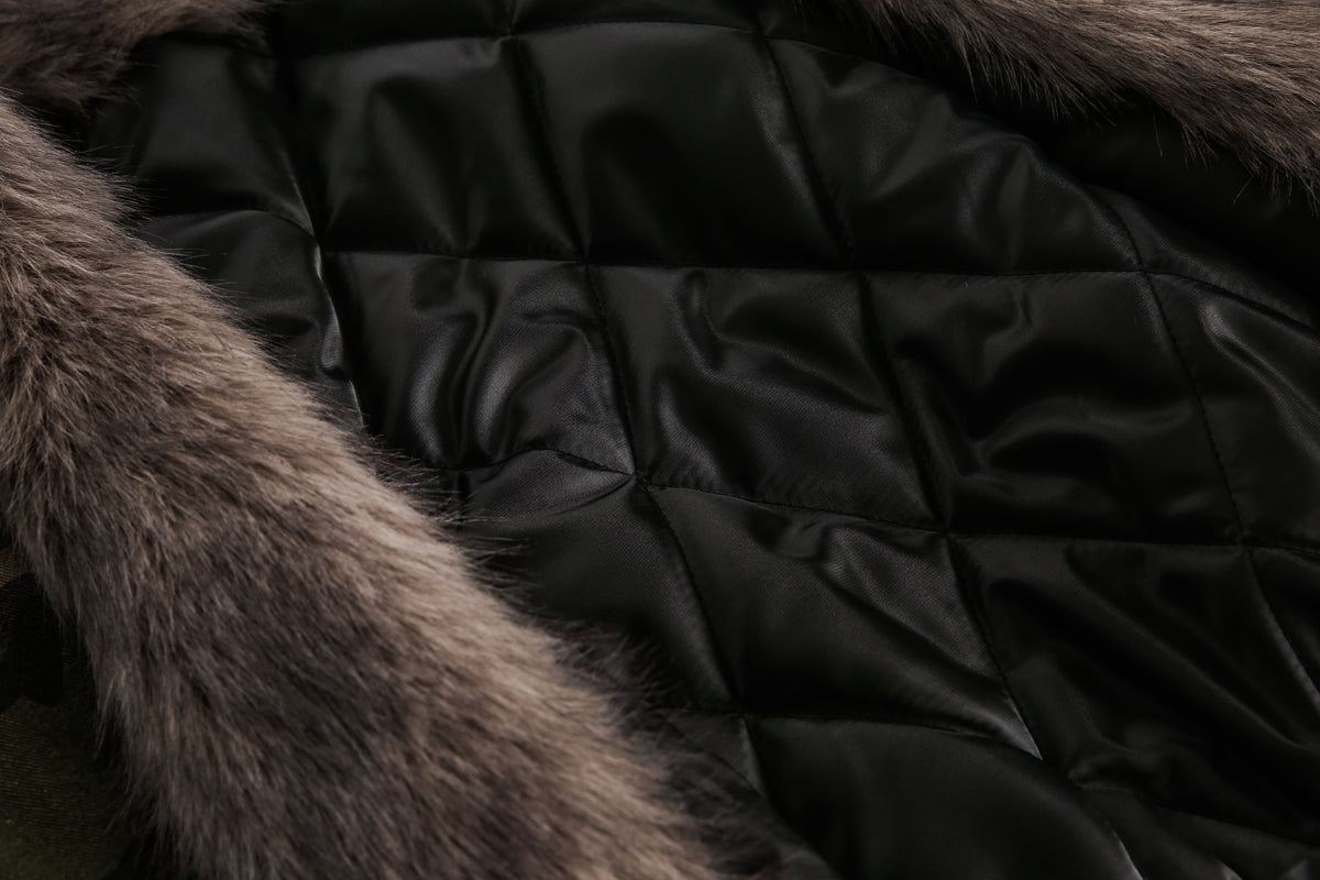 BLACK ENERGY CAMO FUR HOOD JACKET; Camo; fabric detail