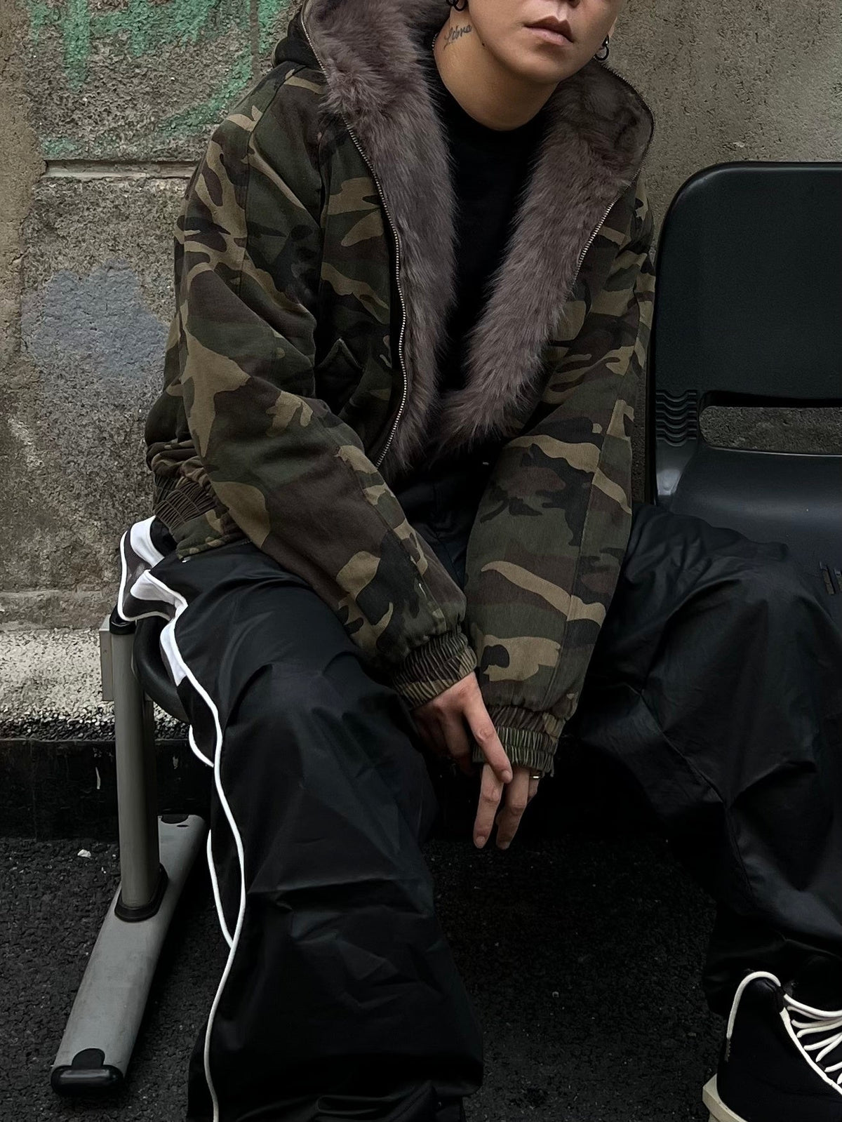 BLACK ENERGY CAMO FUR HOOD JACKET; Camo; model view