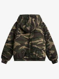BLACK ENERGY CAMO FUR HOOD JACKET; Camo; back view