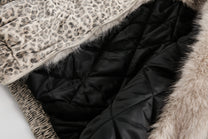 BLACK ENERGY LEOPARD PRINT FUR HOOD JACKET; Beige; fabric detail
