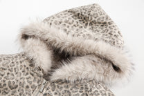 BLACK ENERGY LEOPARD PRINT FUR HOOD JACKET; Beige; garment construction detail