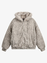 BLACK ENERGY | LEOPARD PRINT FUR HOOD JACKET