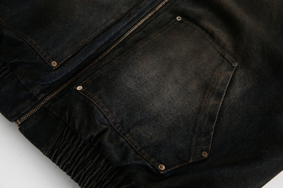 BLACK ENERGY WASHED FUR TRIM JACKET; Black; garment construction detail