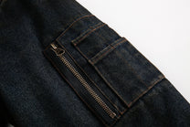 BLACK ENERGY WASHED FUR TRIM JACKET; Black; garment construction detail