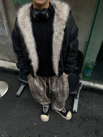 BLACK ENERGY WASHED FUR TRIM JACKET; Black; model view