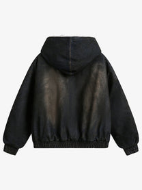 BLACK ENERGY WASHED FUR TRIM JACKET; Black; back view