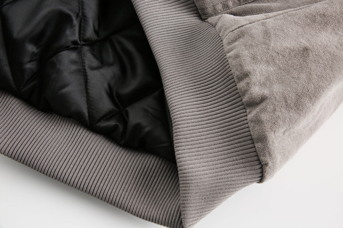 BLACK ENERGY FUR HOOD PATCH POCKET JACKET; Gray; garment construction detail