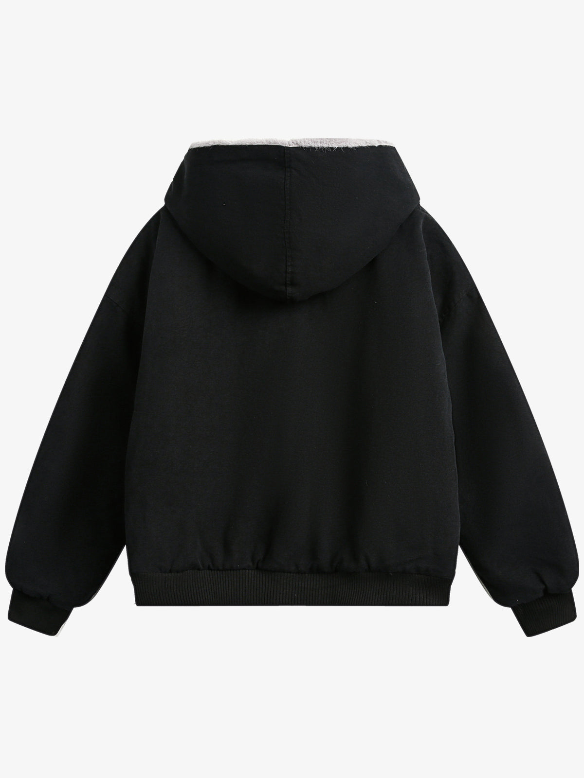 BLACK ENERGY FUR HOOD PATCH POCKET JACKET; Black; back view