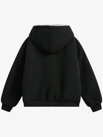 BLACK ENERGY FUR HOOD PATCH POCKET JACKET; Black; back view