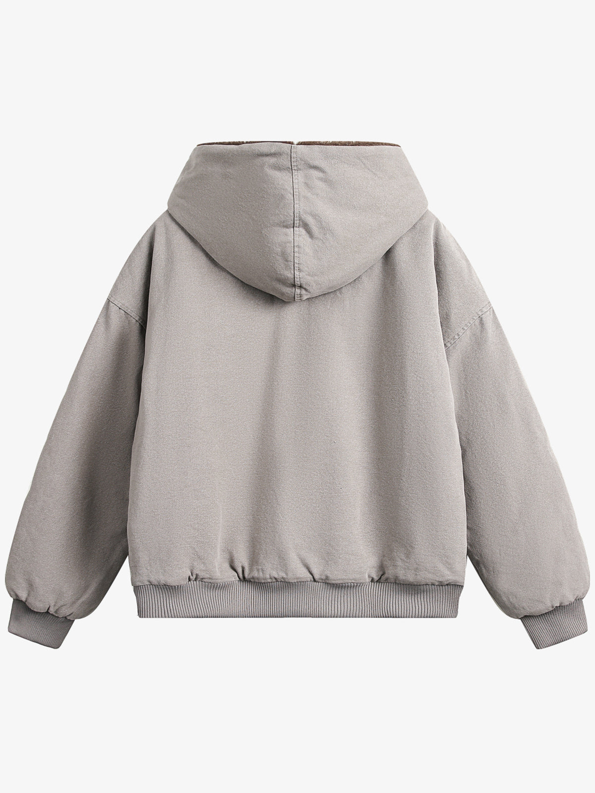 BLACK ENERGY FUR HOOD PATCH POCKET JACKET; Gray; back view