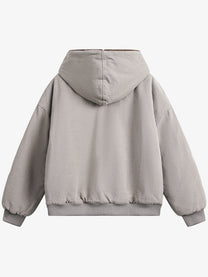 BLACK ENERGY FUR HOOD PATCH POCKET JACKET; Gray; back view