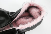 BLACK ENERGY PINK FUR TRIM JACKET; Black; garment construction detail