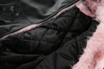 BLACK ENERGY PINK FUR TRIM JACKET; Black; fabric detail