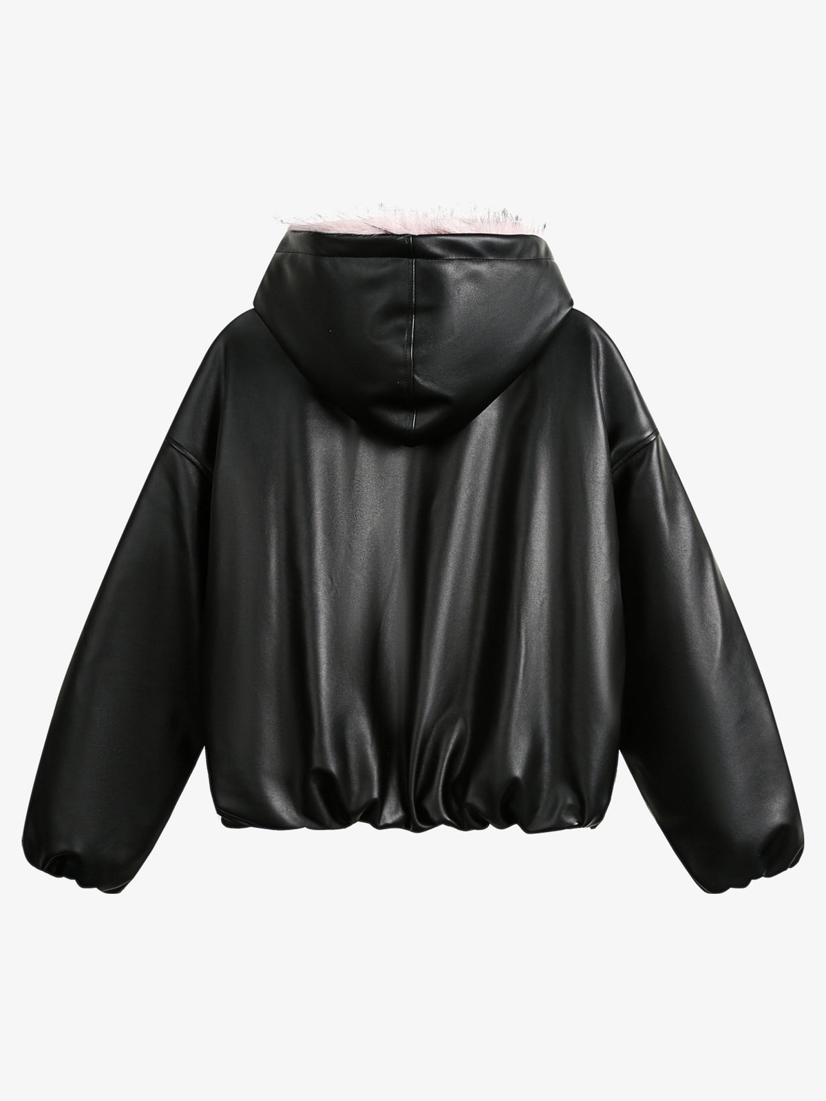 BLACK ENERGY PINK FUR TRIM JACKET; Black; back view