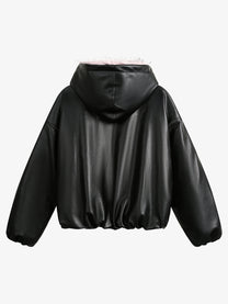 BLACK ENERGY PINK FUR TRIM JACKET; Black; back view