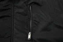 MCCNN FUR HOOD BUCKLE JACKET; Black; garment construction detail