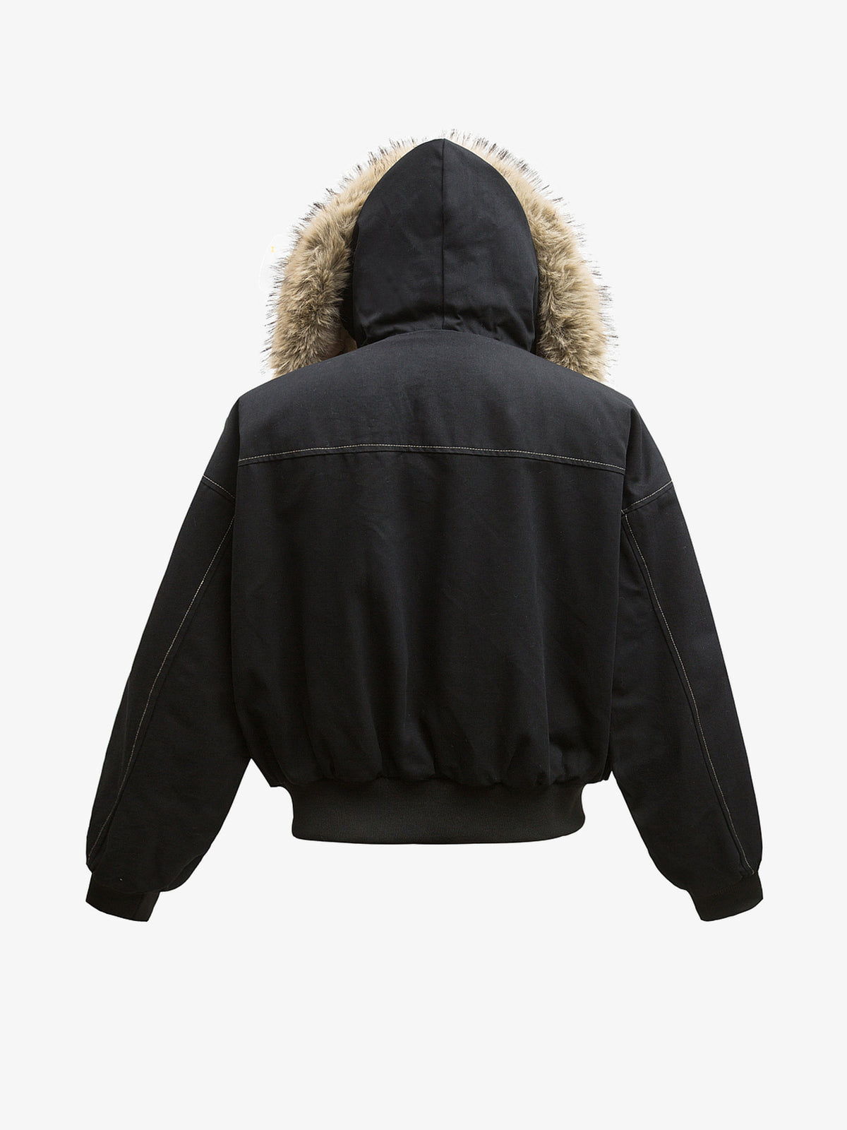 REHTRELT FUR HOOD CROPPED JACKET; Black; back view