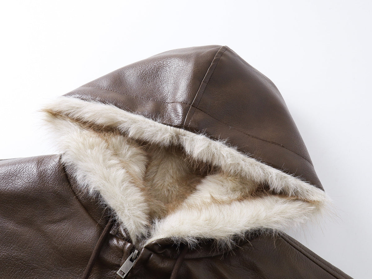 SMK MADE FUR TRIM HOODED JACKET; Brown; garment construction detail