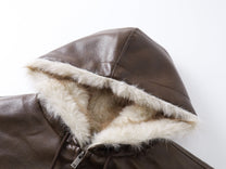 SMK MADE FUR TRIM HOODED JACKET; Brown; garment construction detail