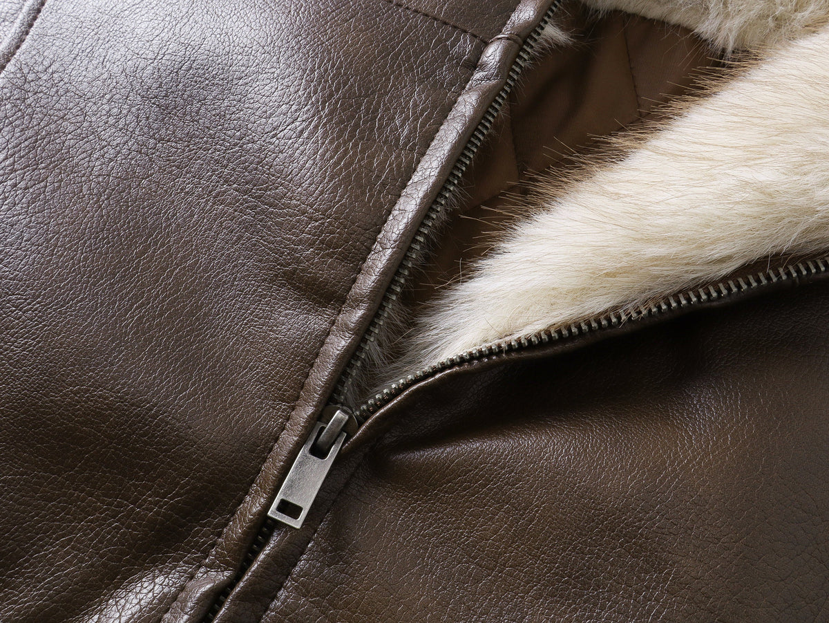 SMK MADE FUR TRIM HOODED JACKET; Brown; garment construction detail
