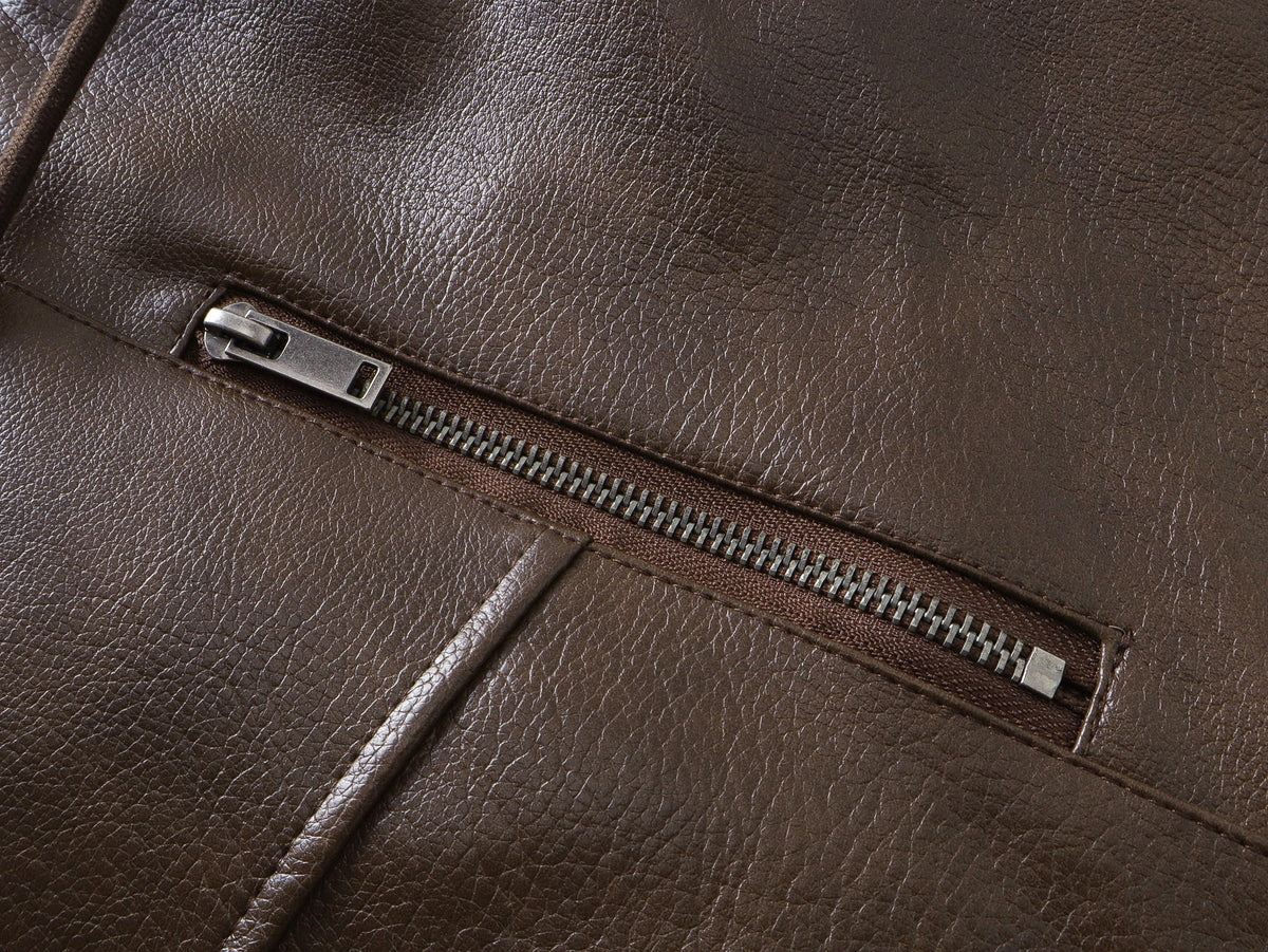 SMK MADE FUR TRIM HOODED JACKET; Brown; garment construction detail