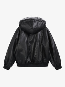 SMK MADE FUR TRIM HOODED JACKET; Black; back view