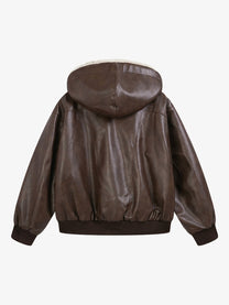 SMK MADE FUR TRIM HOODED JACKET; Brown; back view