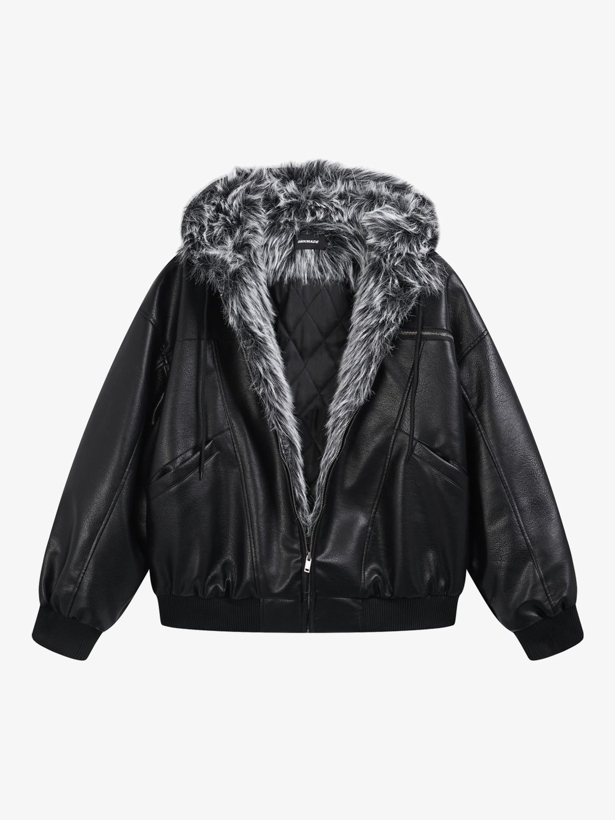 SMK MADE FUR TRIM HOODED JACKET; Black; front view