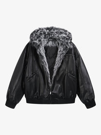 SMK MADE FUR TRIM HOODED JACKET; Black; front view