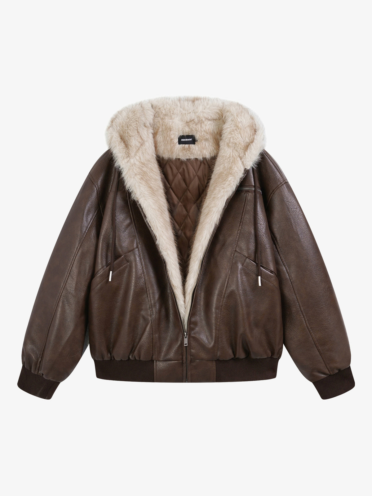 SMK MADE FUR TRIM HOODED JACKET; Brown; front view