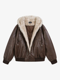 SMK MADE FUR TRIM HOODED JACKET; Brown; front view