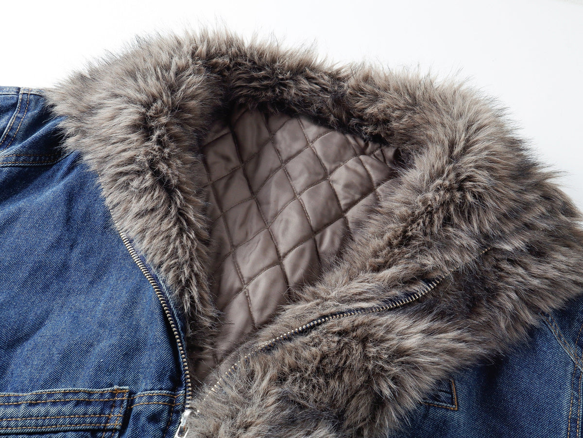 SMK MADE FUR COLLAR DENIM JACKET; Denim Blue; garment construction detail