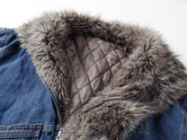 SMK MADE FUR COLLAR DENIM JACKET; Denim Blue; garment construction detail