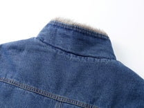 SMK MADE FUR COLLAR DENIM JACKET; Denim Blue; fabric detail