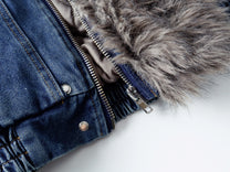 SMK MADE FUR COLLAR DENIM JACKET; Denim Blue; garment construction detail