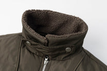 TAELE PLUS FAUX FUR COLLAR ZIP JACKET; Brown Green; garment construction detail