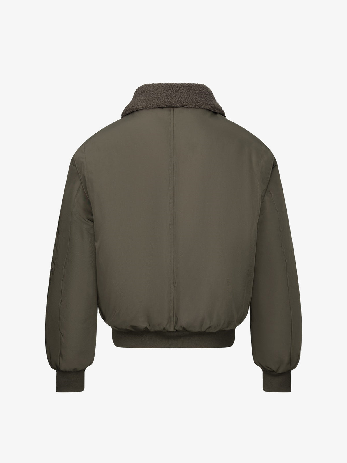 TAELE PLUS FAUX FUR COLLAR ZIP JACKET; Brown Green; back view