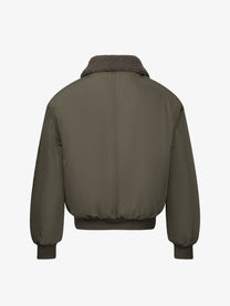 TAELE PLUS FAUX FUR COLLAR ZIP JACKET; Brown Green; back view