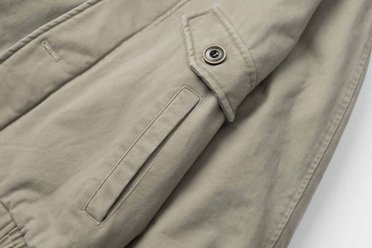 TAELE PLUS FUR TRIM HOODED JACKET; Green Khaki; garment construction detail
