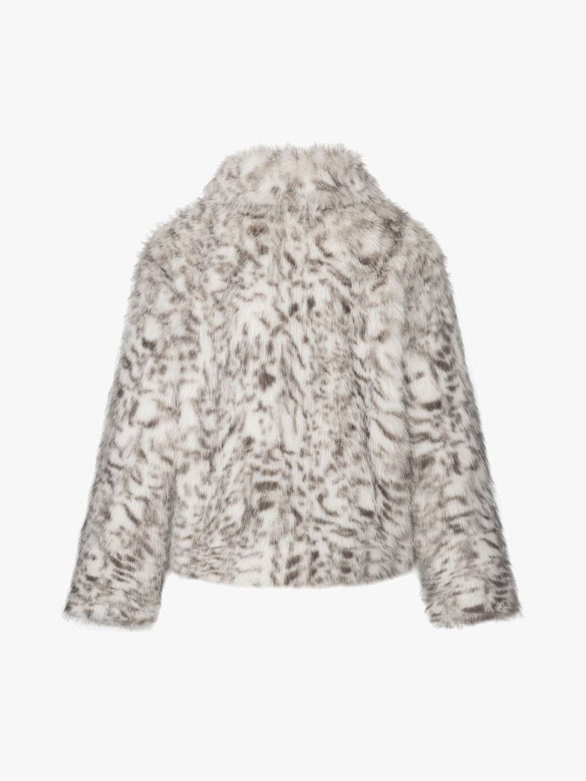 TAELE PLUS LEOPARD PRINT FAUX FUR COAT; Gray; back view