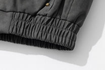 TAELE PLUS WASHED FUR HOOD JACKET; Charcoal; garment construction detail