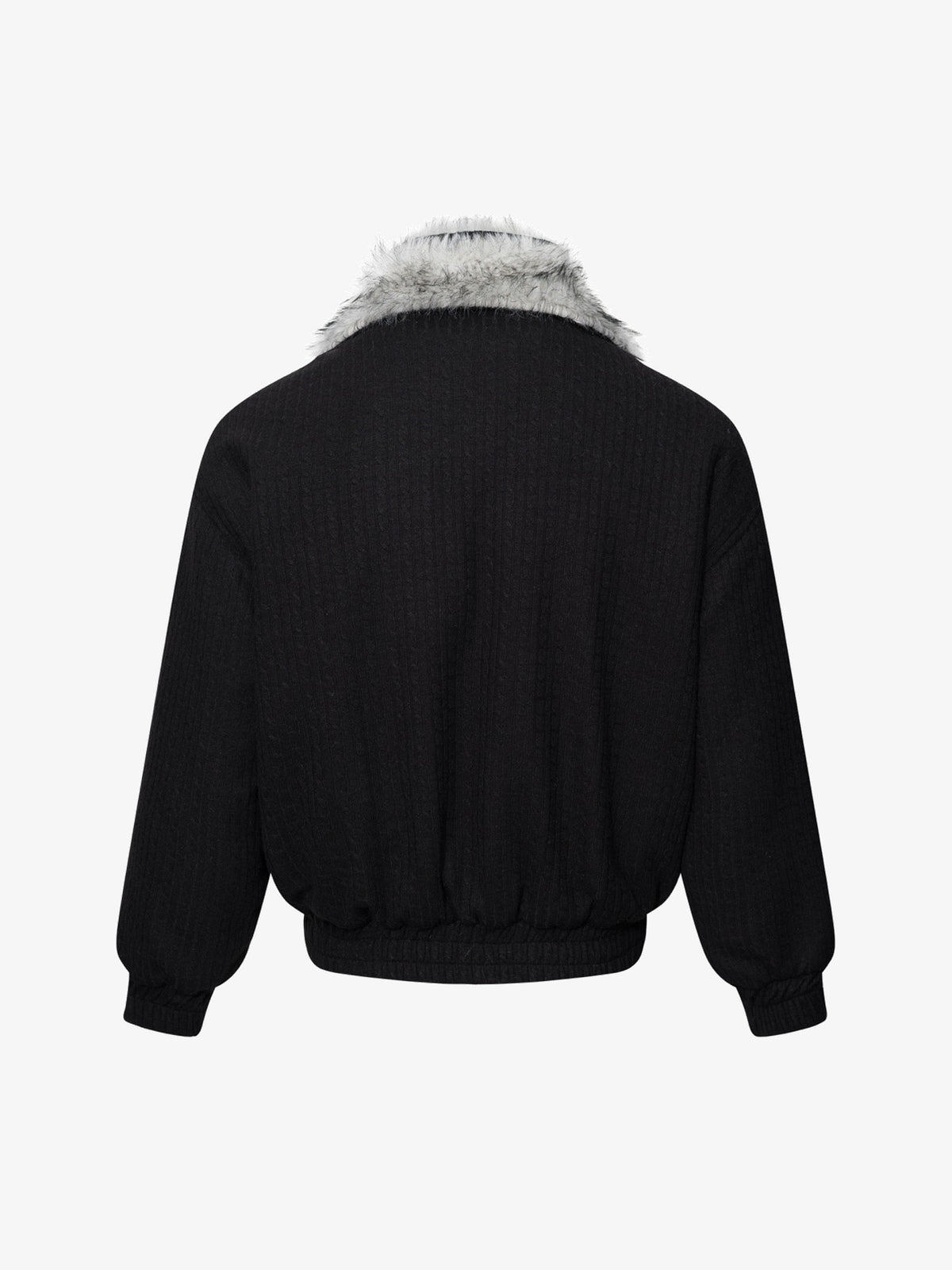 TAELE PLUS FUR COLLAR BUTTON FRONT JACKET; Black; back view